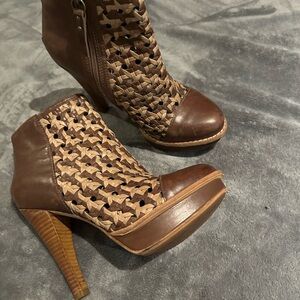 UGG Chocolate and Beige Heeled Boots